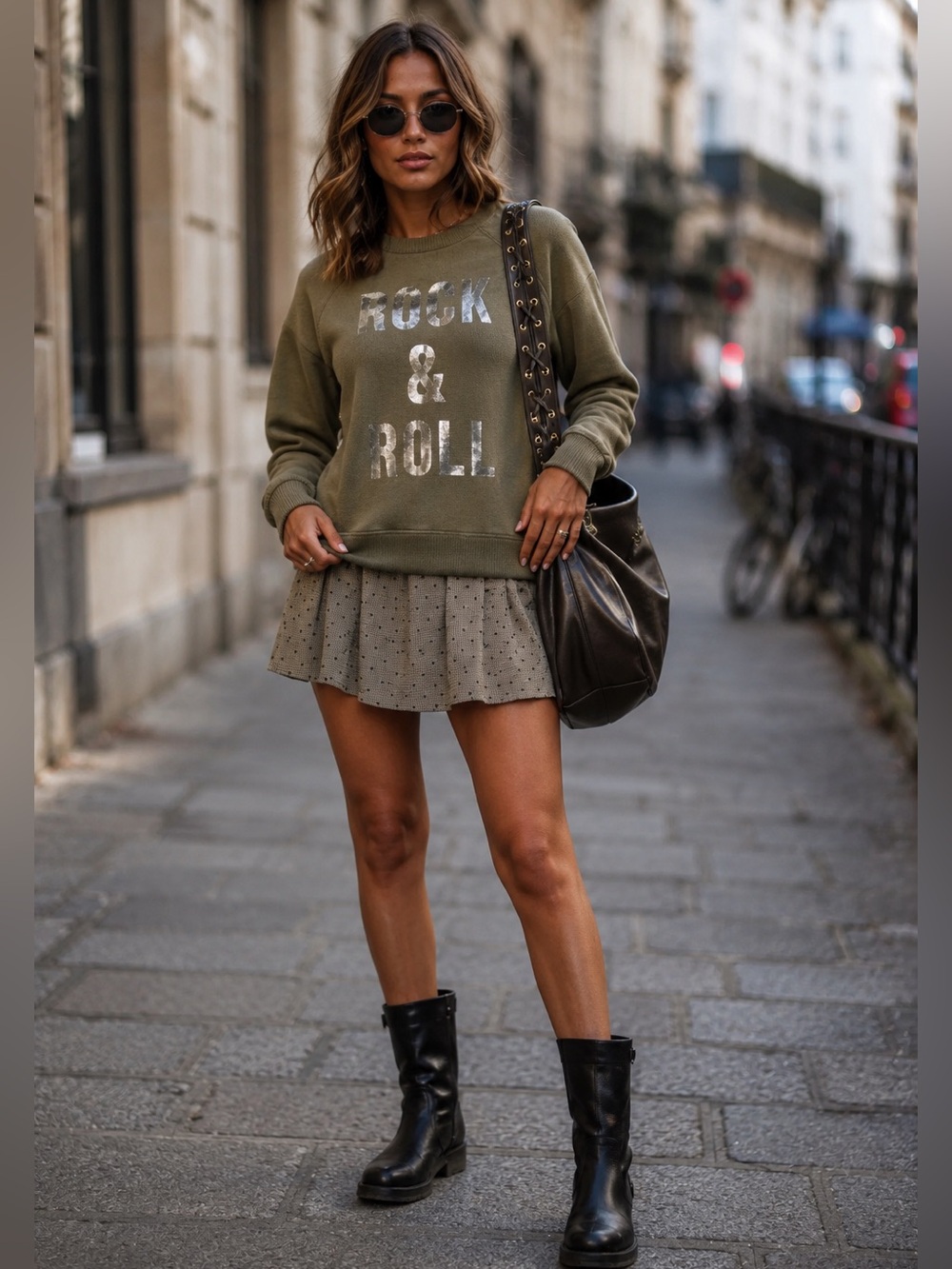 Zadig and Voltaire rock & roll foil letter crewneck olive green sweatshirt large